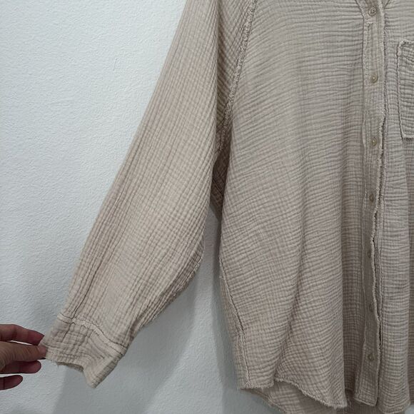 Aerie Gauze Boho Tunic Button Down Distressed Pool To Party Cream Size M - Picture 3 of 9
